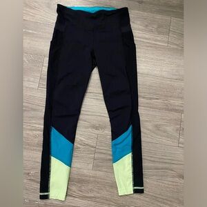 lululemon athletica Black, Blue Tropics, and Clear Mint Trail Bound 7/8 Leggings